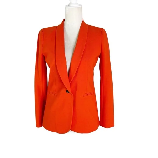 J. Crew Wool Blend Parke Single Button Blazer Orange Red Size 0 - Image 6