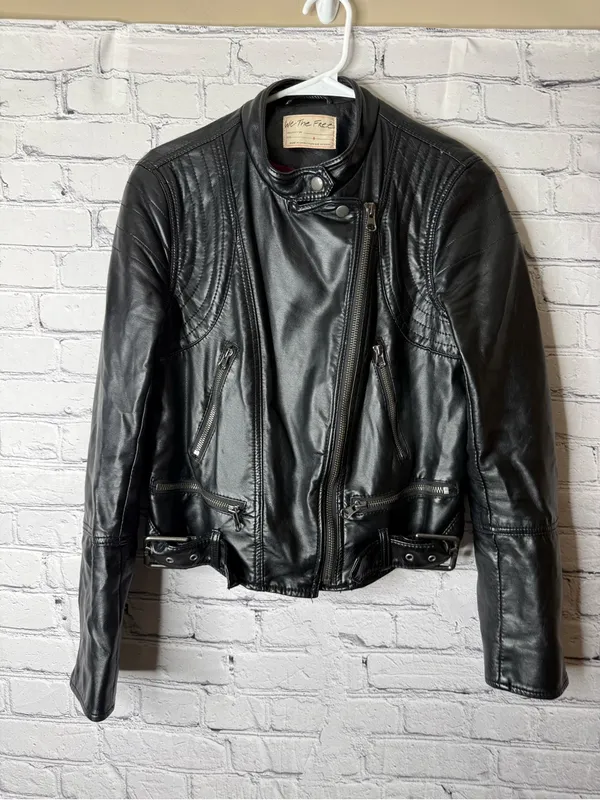 We the free heartbreaker Vintage inspired Black Leather Biker Jacket small - Image 5
