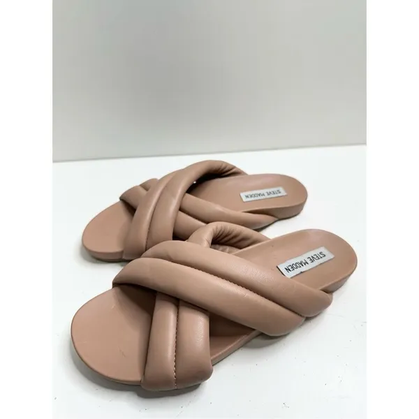 Steve Madden Sandals Womens Size 9 Nude Open Toe Crisscross Slip On‎ Slides - Image 4