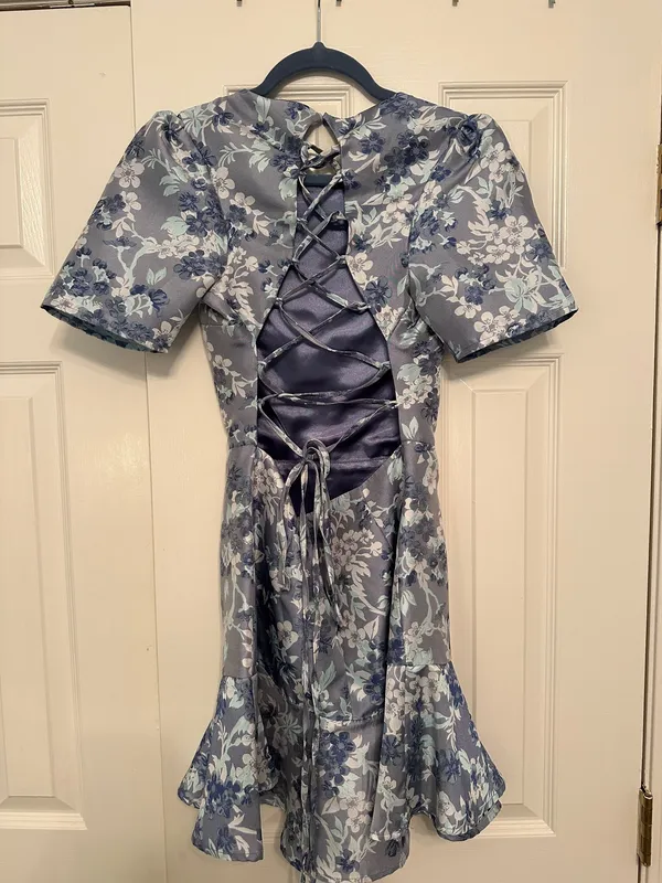 Lulus Blue Floral Jacquard Ruffled Skater Dress - Image 7
