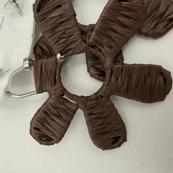 Free People Earrings NWT Woven Flower Hoops Chocolate Brown Hippie Boho Festival - Image 9