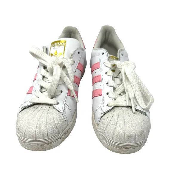 Adidas size 5 EVM 004001 white pink clamshell toe lace up sneakers‎ superstar - Image 2
