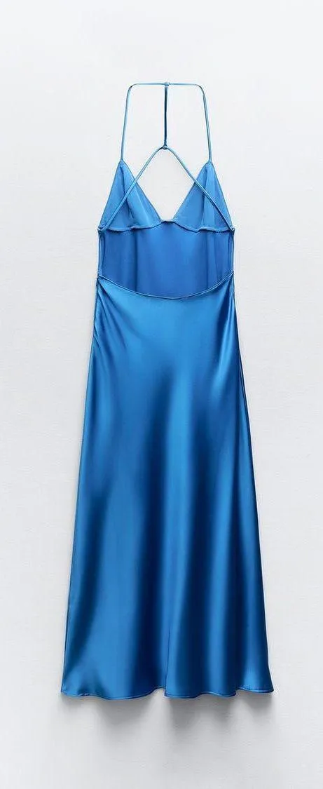 Zara Dress Cobalt Blue Satin Effect Maxi Midi Wedding Party Date Coctail - Image 7
