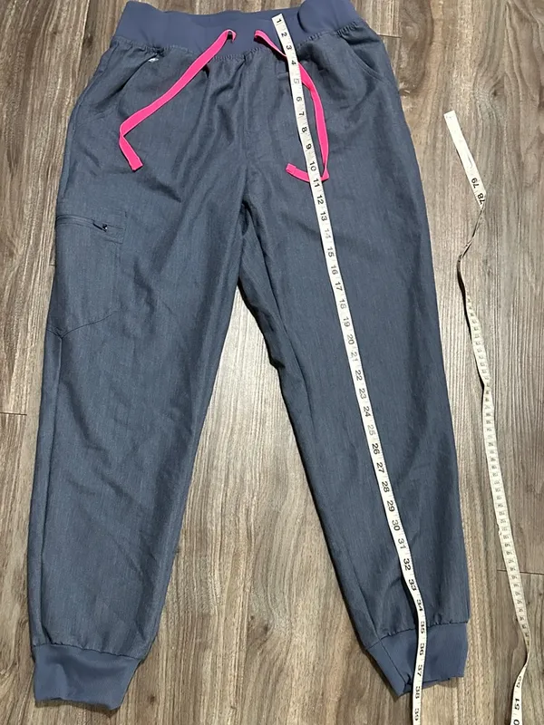 Figs Blue Jogger Scrub Pants with Pink Drawstring - Image 9