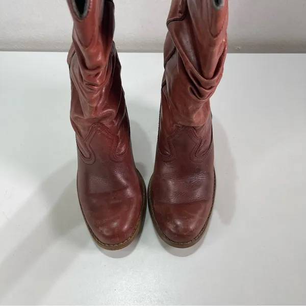 Steve Madden Cowgirl Boots Distressed Slouch Leather Mid Calf Brown Red 6M Boho - Image 8