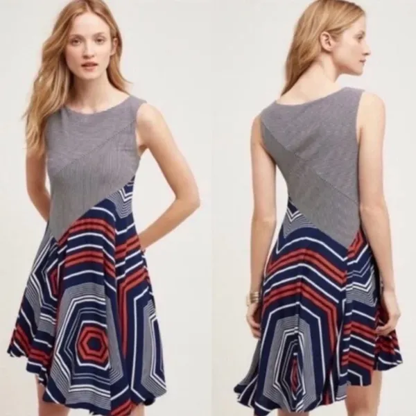 Maeve x Anthropologie Cameron Geometric Sleeveless Asymmetrical‎ Dress Size XS - Image 2