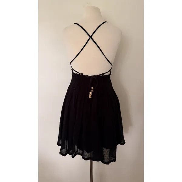 Free People Forever Favorite Black Smocked Babydoll Mini Dress Boho Coverup - Image 3