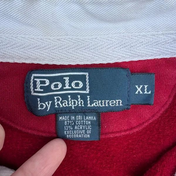Vintage 90s Polo Ralph Lauren Rugby Red Collared Striped Long Sleeve T-shirt - Image 4