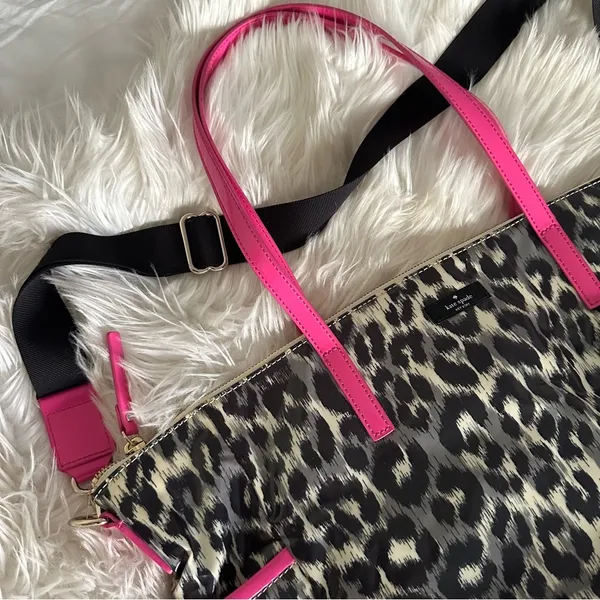 Kate Spade Leopard Print Tote Bag with Pink Accents - Image 2
