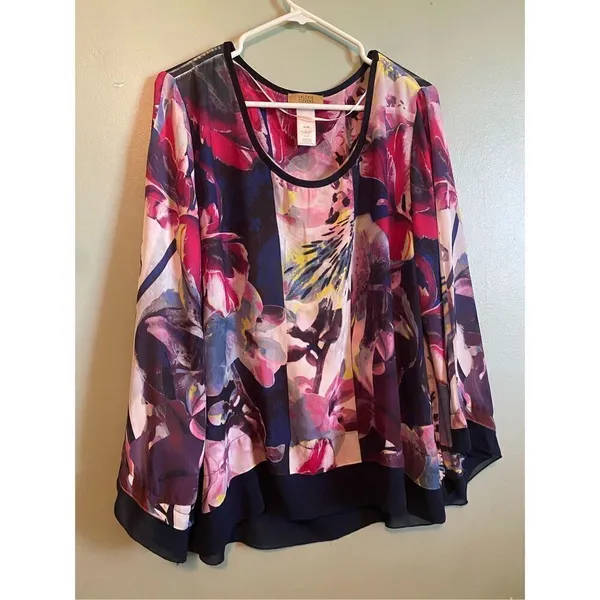 Valerie Stevens Floral Scoop Neck Chiffon Type Long Sleeve Top Size XL NWOT - Image 2