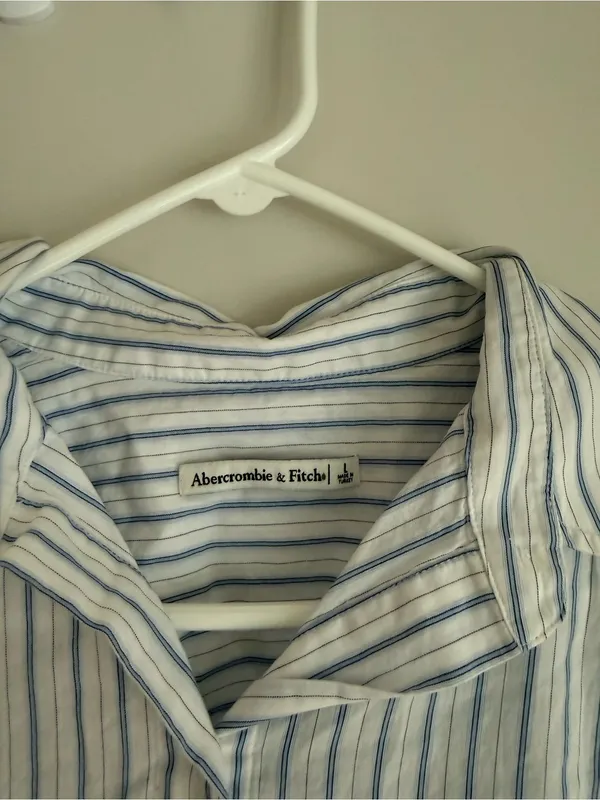 Abercrombie & Fitch White Shirt with Blue Stripes - Image 2
