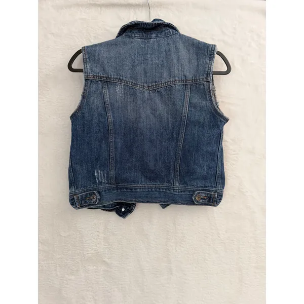 Forever 21 Premium Denim Vest Medium Wash Floral Lining‎ Distressed Blue Small - Image 7