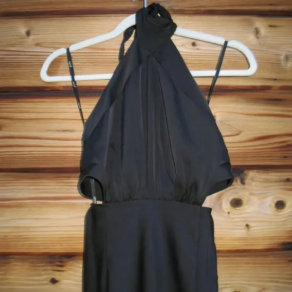 NWT MINKPINK Black S Satin Halter Cut Out Silky Maxi Dress Gown - Image 6