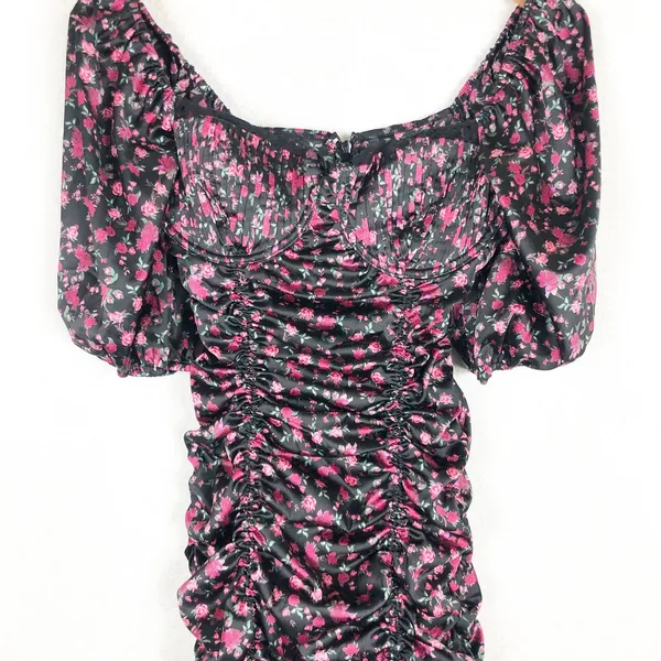 For Love and Lemons Melrose Mini Dress Medium Floral Puff Sleeve Ruched Corset - Image 8