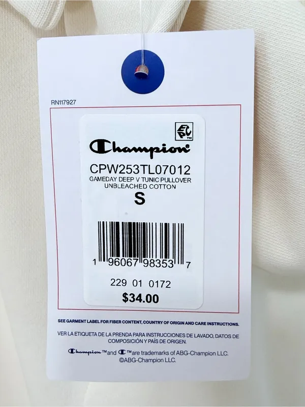 Champion Gameday Deep V Tunic Pullover Unbleached Cotton Size S NWT - Image 9