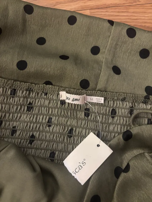 Francesca's Collections Olive Green & Black Polka Dot Mini Dress Size Medium - Image 6