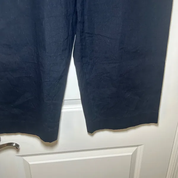 Rag & Bone Navy Blue Linen Blend Wide Leg Cropped Trousers Pants Womens 12 - Image 4