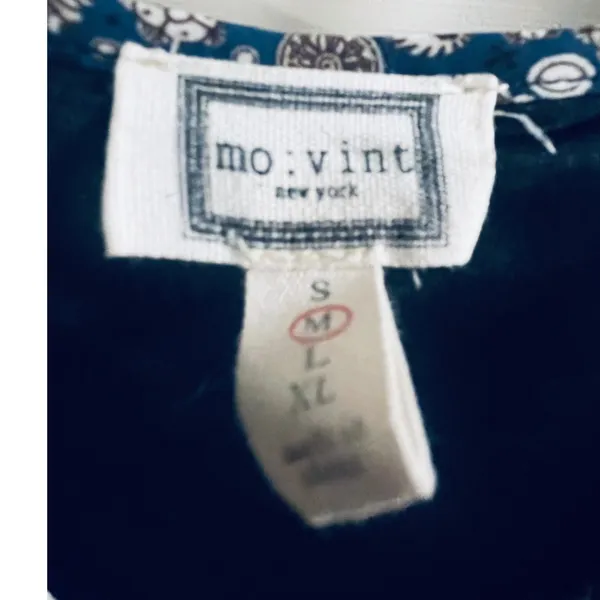 Mo:Vint New York Navy Blue Floral Mixed Print Tiered Mini‎ Dress Womens Medium - Image 3