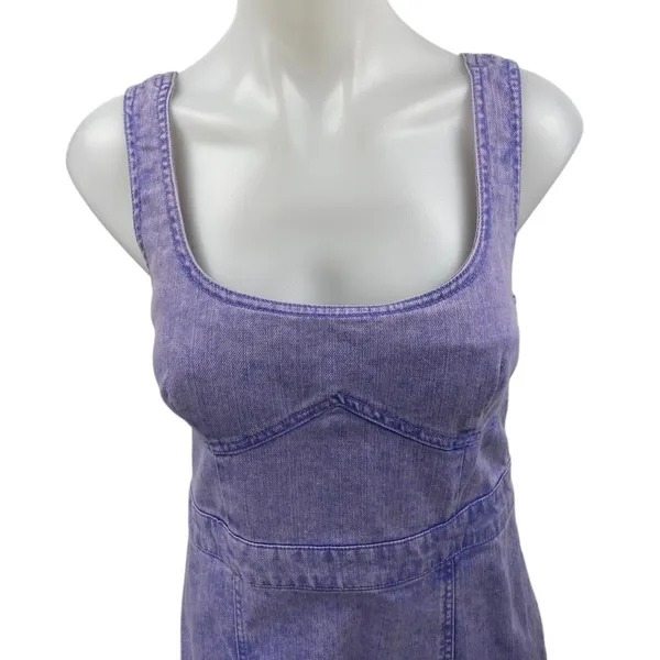 Future Collective Purple Sleeveless Slit Denim Jeans A Line Midi Dress Size 6 - Image 4
