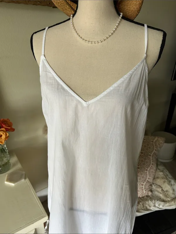 Frame White v neck 100% Cotton sheer lingerie pj Slip Dress L - Image 2