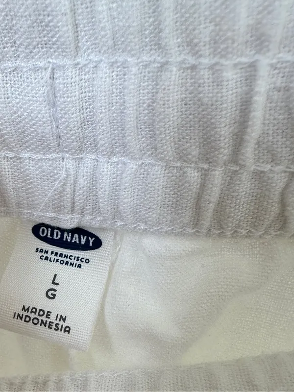 Old Navy White Drawstring Linen Blend 4” Shorts Size Large - Image 7