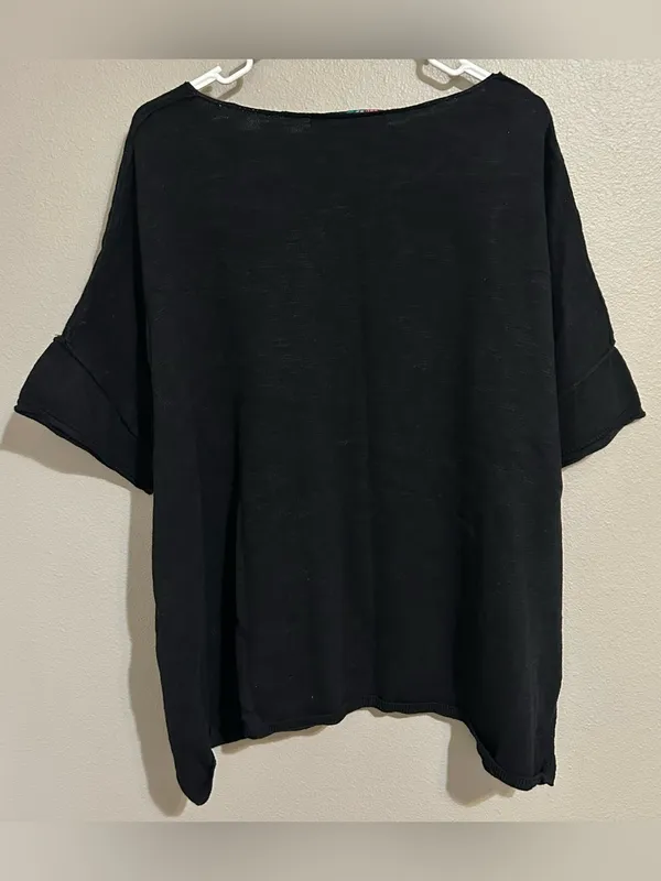 Free People Black Oversized Cotton Linen Blend Coastal Knit Top Women’s Medium - Image 6