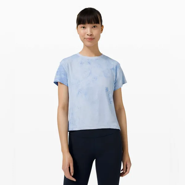 LULULEMON Train to Be Short Sleeve in Blue Linen / Chalk Wash Water Drop Size 10 - Image 5