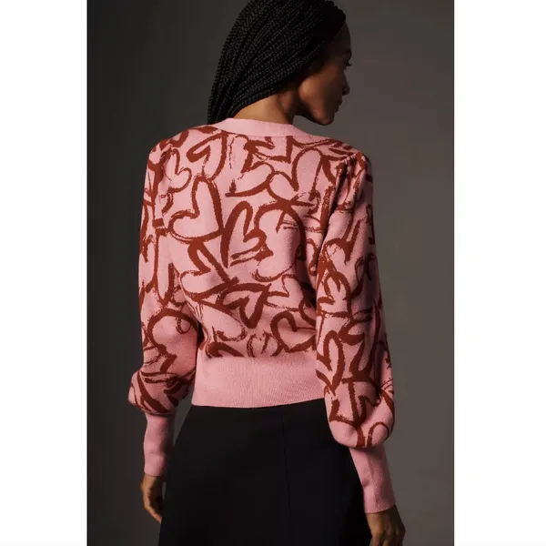 Anthropologie Maeve V-Neck Cardigan Sweater Hearts - Image 2