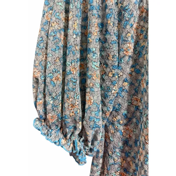 Free People Astra Peasant Top Blue Daisy Floral‎ Print Women's Size Medium - Image 8