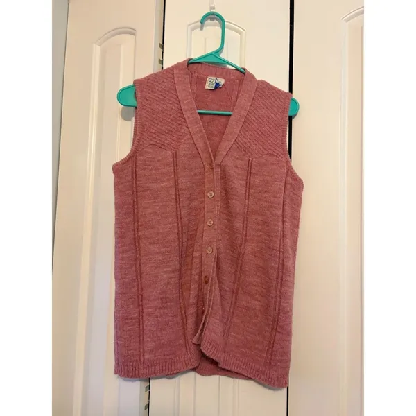 Vintage Azure Vest Womens Button Up Sleeveless Knit Top Pink‎ Casual Grandma - Image 2