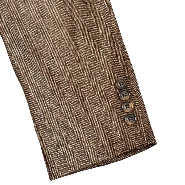 Oscar de la Renta men's blazer 40L 100%‎ Wool herringbone brown 2 button Jacket - Image 4