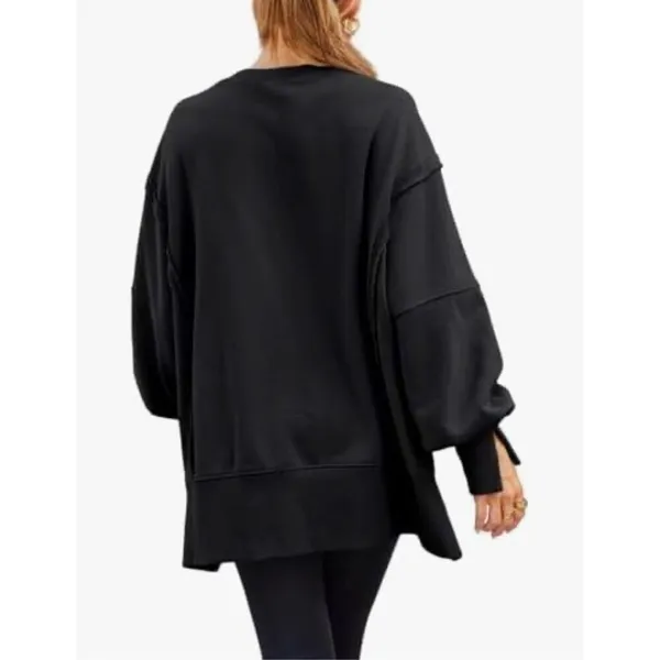 AUTOMET Womens Oversized Sweatshirts Casual Crew‎ Neck Pullover Long Sleeve Slit - Image 3