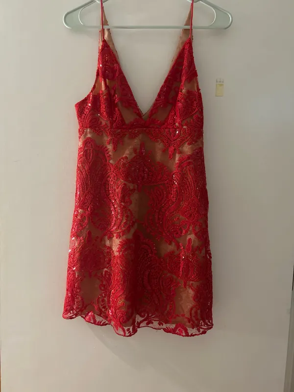 Free People Red Dress Mini Embroidered - Image 3