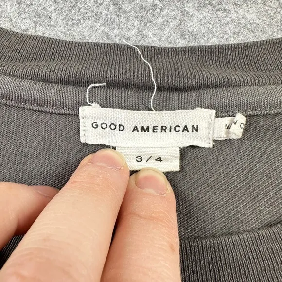 Good American Charcoal Grey Long Sleeve Cotton T-Shirt Size 3/4 L/XL Casual‎ Top - Image 3