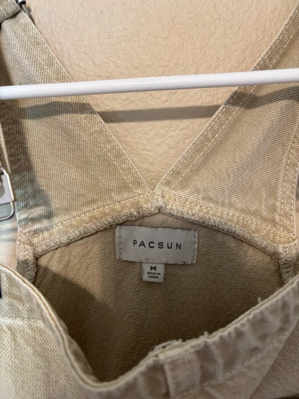 Pacsun Khaki Denim Wide Leg Overalls Size M - Image 8