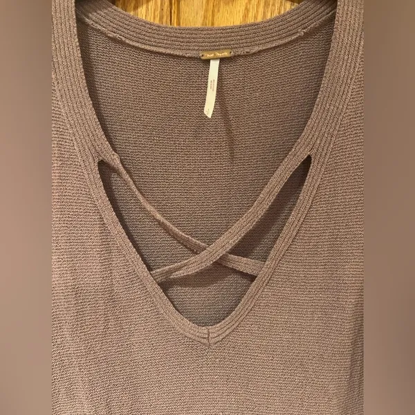 Free People Mauve Crisscross Side Slit Long Bell‎ Sleeves Tunic Sweater Small - Image 6