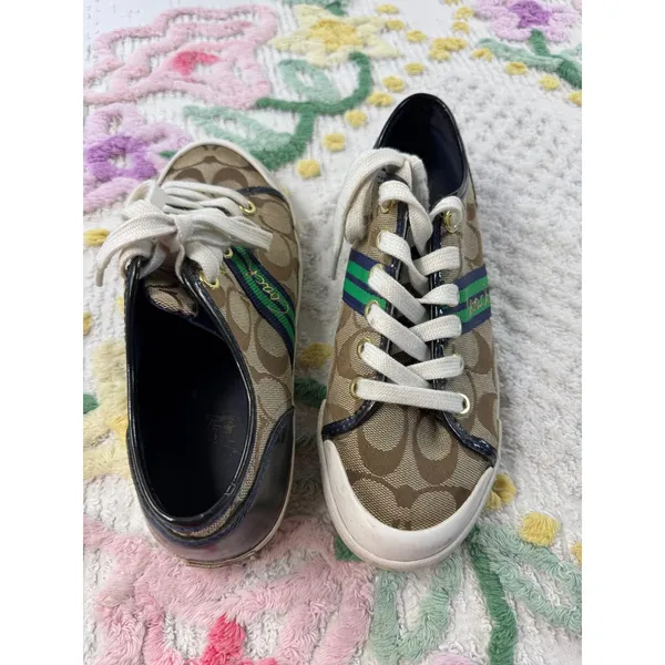 Coach Polly Signature Monogram Canvas Sneakers Brown Blue Green Womens 5.5B‎ - Image 4