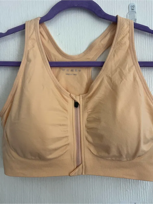 Front-Zip High Support Sports Bra - Nude/Gray - Image 8