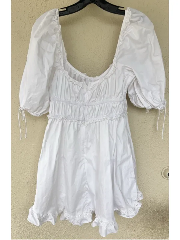 For Love & Lemons Jackson Clean Girl Babydoll Puff Sleeve Eyelet Mini Dress S - Image 9