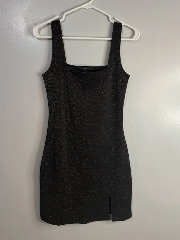 Forever 21 Black Sparkle Mini Dress with Subtle Slit Size Small - Image 7