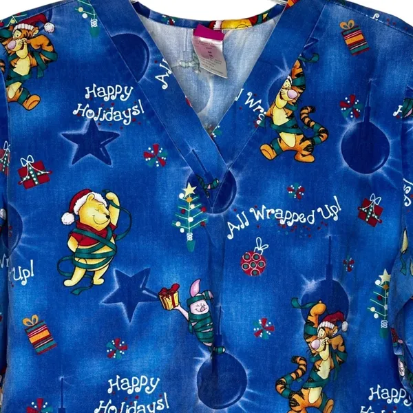 Wonderful World of Disney Pooh Christmas Scrub‎ Shirt - Image 2