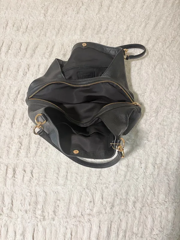 Coach Hallie F80268 Black Pebbled Leather Hobo Bag - Image 3