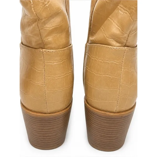 Journee Collection Tan Therese Knee-High Croc-Embossed Boots size 9.5 wide calf - Image 8