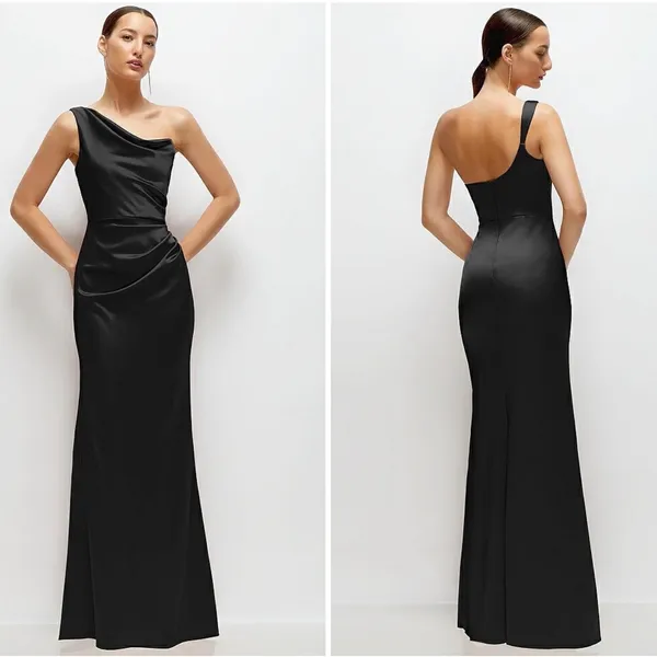 After Six‎ Black One Shoulder Ruched Long Formal Evening Gown Dress Size 8 - Image 2