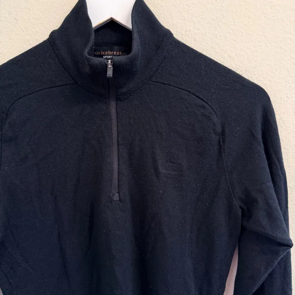 Icebreaker Sport 320 Black Merino Wool Quarter Zip Pullover Sweater Women's M - Image 3