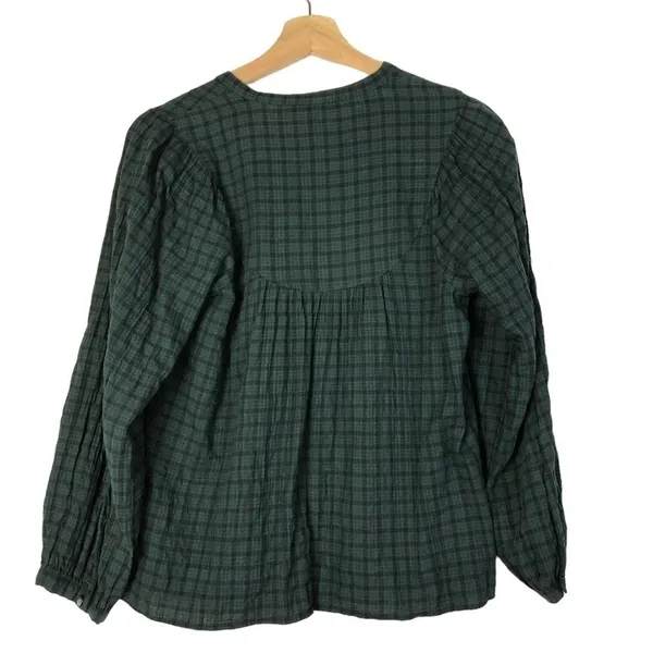 Madewell‎ Green Plaid Balloon Sleeve Peasant Long Sleeve Top Warren Check XS - Image 4