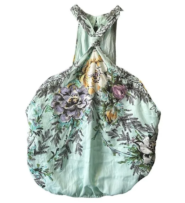 NWT FREE PEOPLE Higher Love Teal Floral Silky Halter High Neck Knotted Large - Image 2
