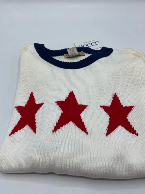 Mountain Lake Vintage American Flag Sweater Patriotic Women’s Medium Stars Stripes 100 Cotton - Image 4