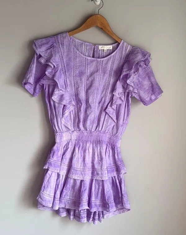 LoveShackFancy Natasha Ruffled Sleeve Tie Dye Mini Dress Small - Image 2
