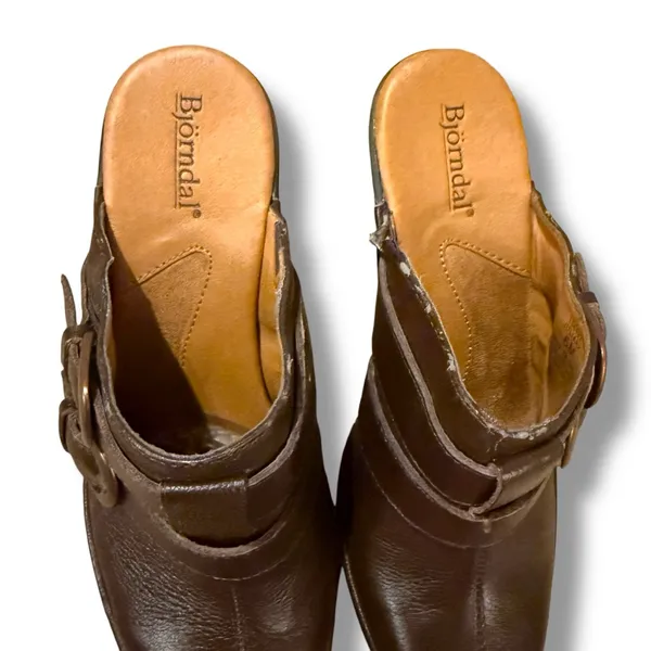 Bjorndal Juliana Brown Leather Slip‎ On Buckle Heeled Mules Sz 6.5 - Image 7
